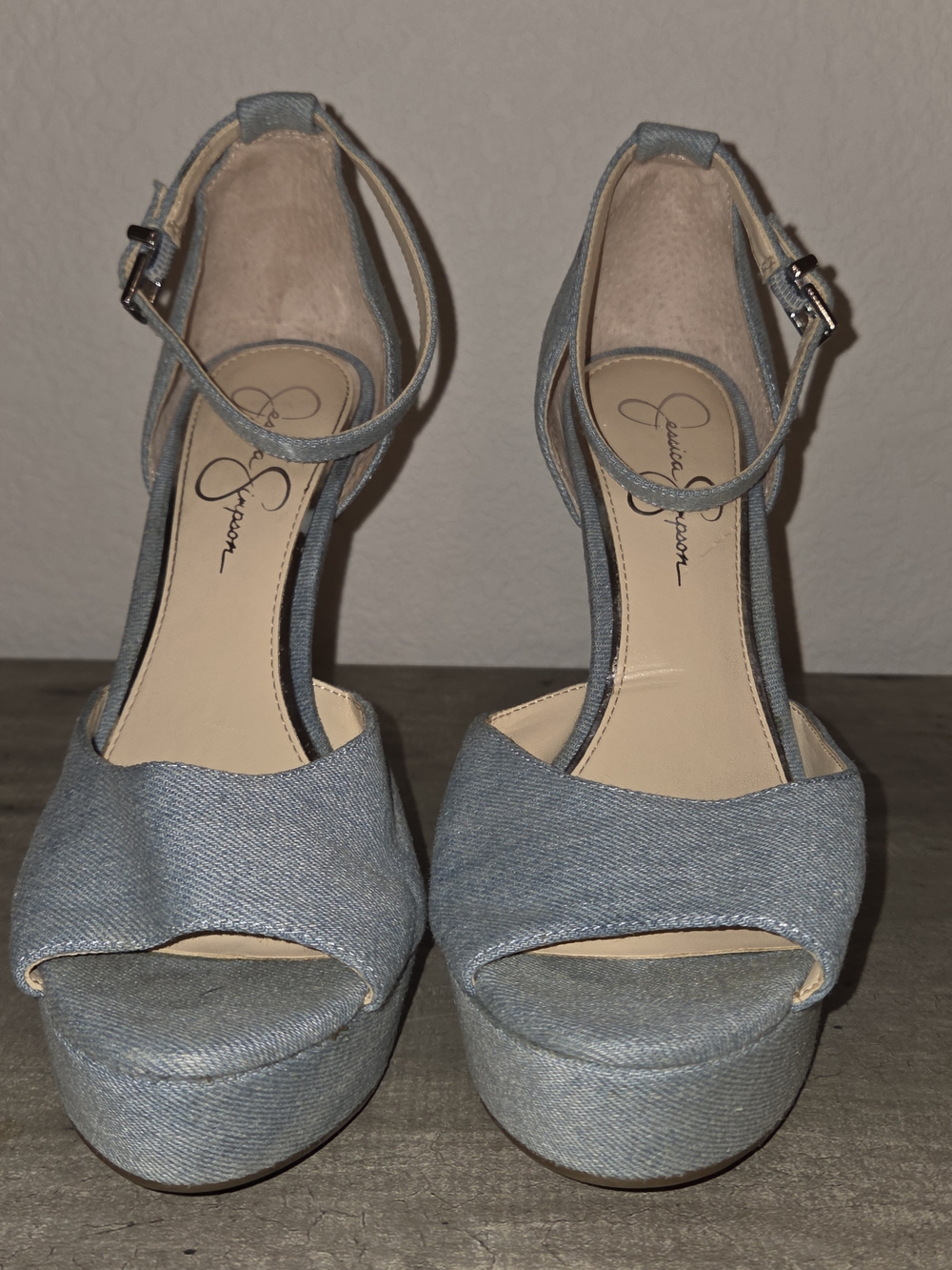 Jessica Simpson Light Blue Denim Platform Heels with Ankle Strap